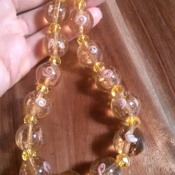 Champagne Color Murano Style Silvertone Necklace - Picture 11 of 15